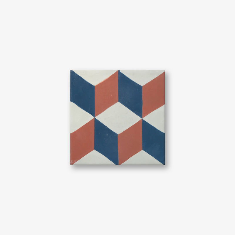Geometric Red-Blue Encaustic Cement Tile