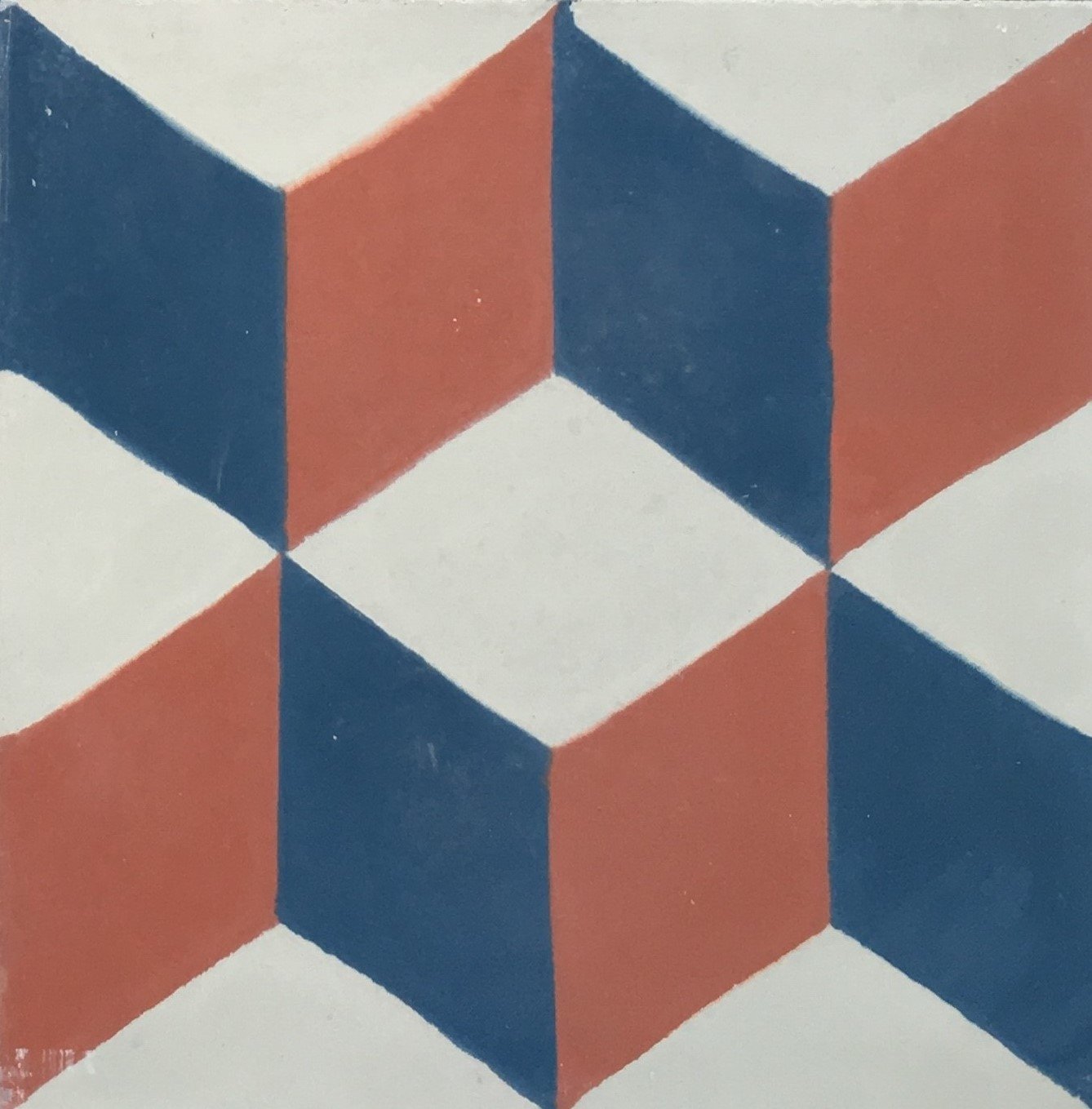 Geometric Red-Blue Encaustic Cement Tile