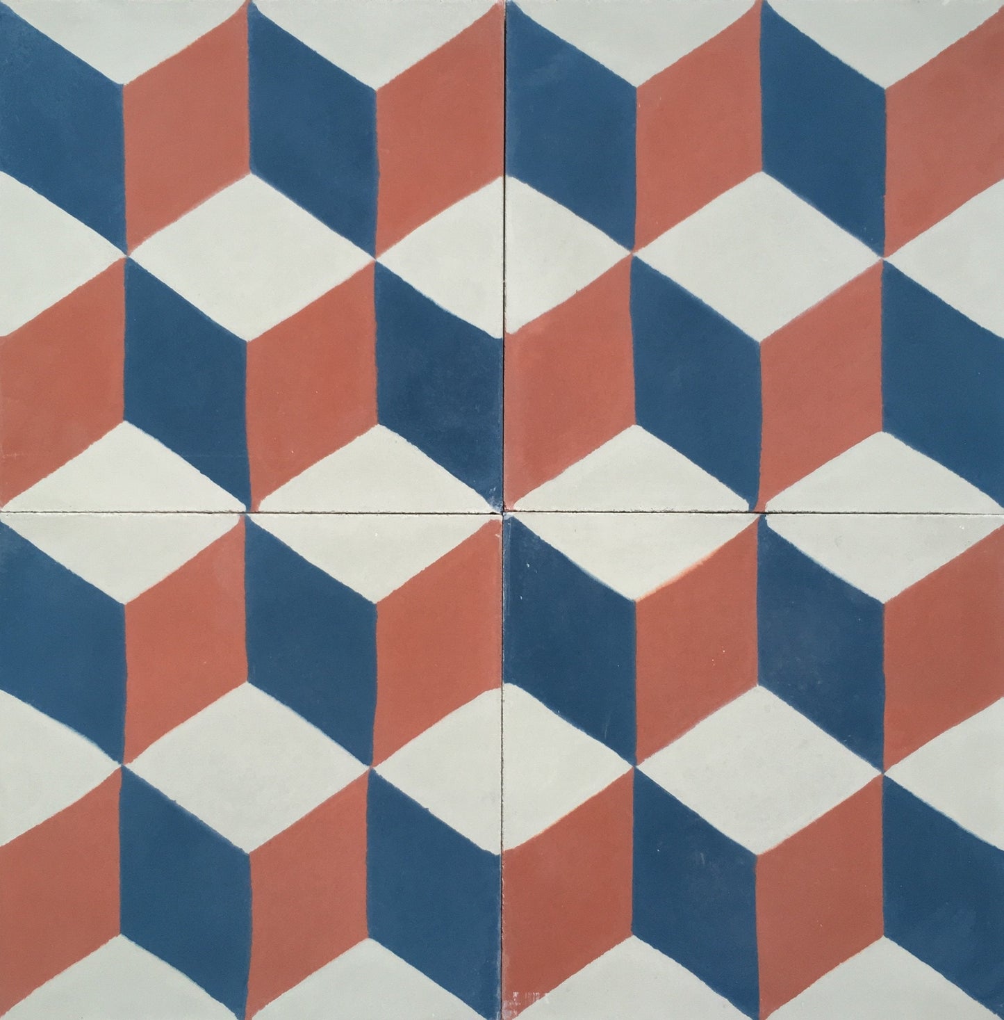 Geometric Red-Blue Encaustic Cement Tile