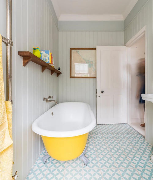Cement Tile Floors Blue Bathroom