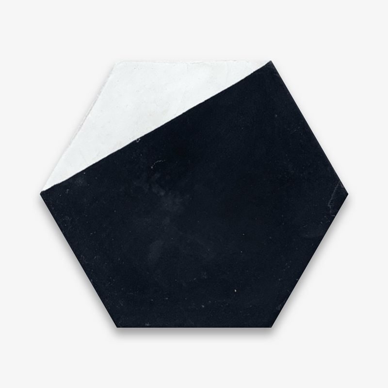 Hexagonal Triangles White and Black Encaustic Cement Tile