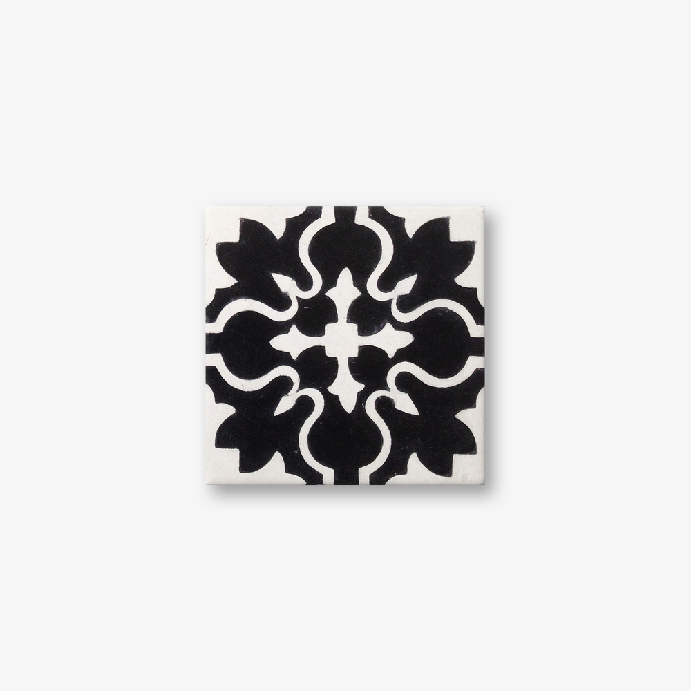 Floral Black Encaustic Cement Tile