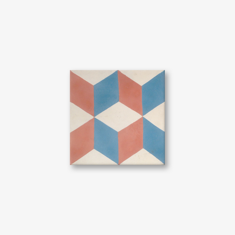 Geometric Blue-Orange Encaustic Cement Tile