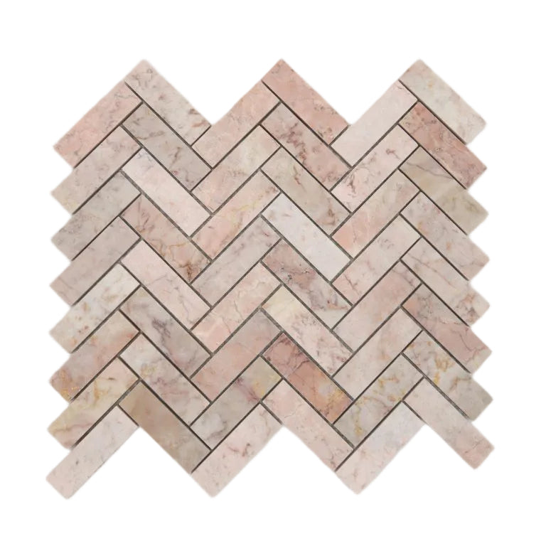 Aegean Pink Herringbone Marble Mosaic Tile