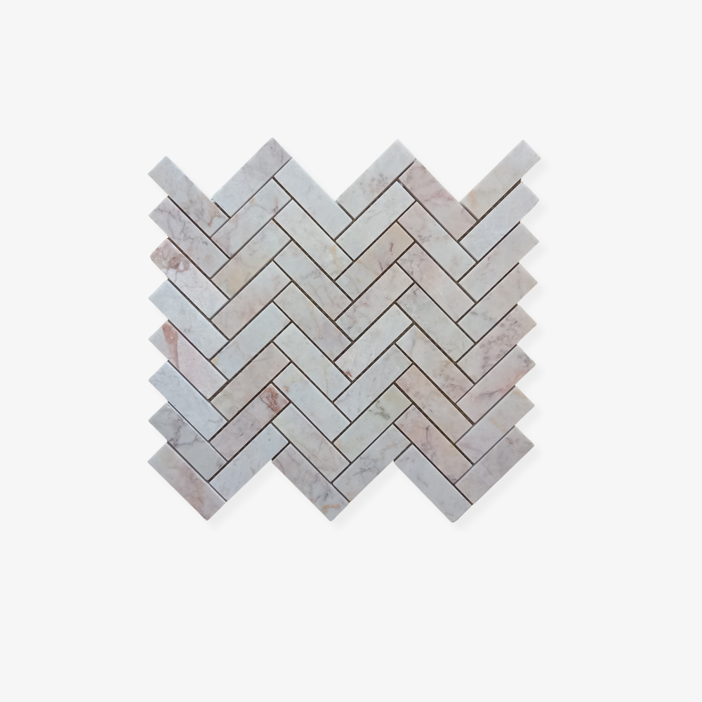 Aegean Pink Herringbone Marble Mosaic Tile