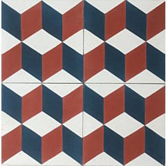 Geometric Marine Blue and Red Encaustic Tile 20cm*20cm