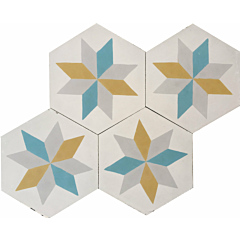 Hexagonal Star Tricolore Encaustic Cement Tile 17cm x 20cm